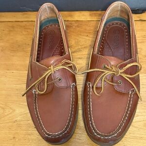 Florsheim Brown Leather Boat Shoes Men’s Size 11D Rawhide Lace Up Gently Used